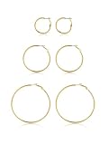 GOLDCHIC JEWELRY 3 pares Aro Pendientes Oro Baño Conjunto 30mm 50mm 70mm diametros Cartilago Earrings Hoop Base Acero inoxidable Gratis caja de regalo