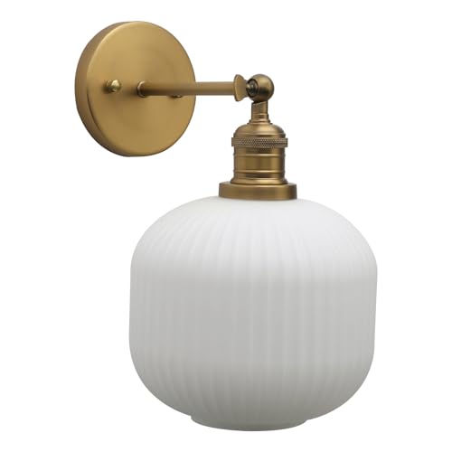 Image of Pathson Modern Wall Sconce Lamp Milk White Round Glass, Hardwired Frosted Vintage Wall Vanity Light Fixture for Farmhouse Living Room Bedroom Bathroom Loft