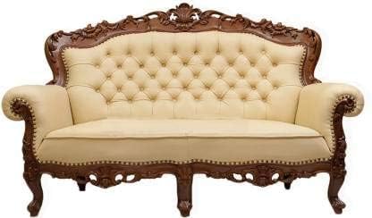 Image of Luxury Antique Sofa Set in a Classic Living Room Setting Solid Teak Wooden Five Seater Sofa Set with Cushion for Living Room | Honey Brown Finish | 208D x 76W x 119H cm (Design9)
