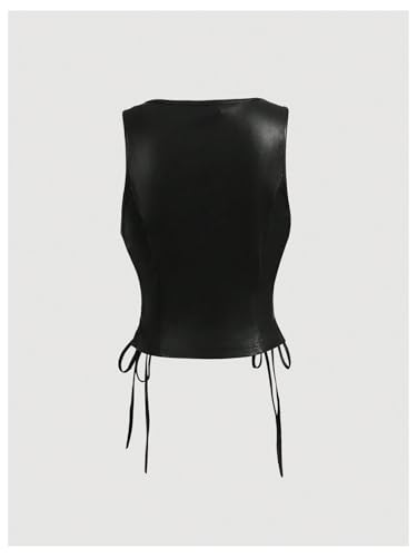 SOLY HUX Women's PU Leather Vest Tops Sexy Vintage Lace Up Button Down V Neck Crop Tank Tops2