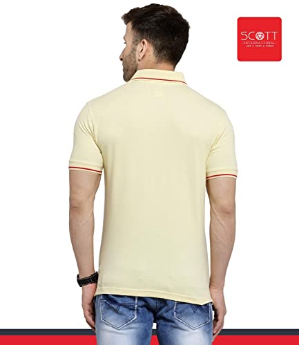 Image of Scott International Men's Organic Cotton Regular Fit Polo T-Shirt (Cream with Red, XL)
