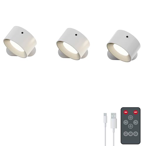 Image of Koopala 3PACK Rechargeable LED Wall Sconce, Cordless Battery with Remote, Powered Wall Sconce, 3 Brightness Levels, 360 Swivel Magnetic Shade for Bedrooms, Hallways, Den and Reading Spaces（White）