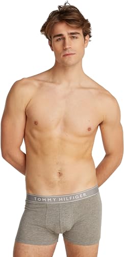 Tommy Hilfiger Herren 3er Pack Boxershorts Trunks mit Logobund, Mehrfarbig (Mid Hthr/Blck/Th Wht), S 3