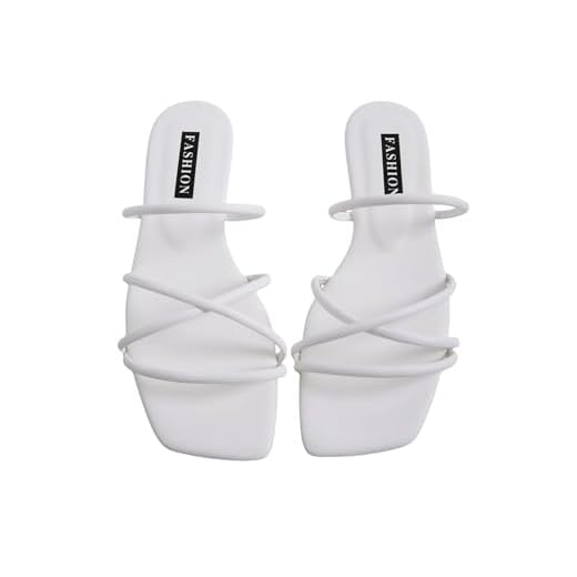 GORGLITTER PU Leather Flat Slip on Sandals Cross Strap Open Toe Summer Slide Sandals White CN37
