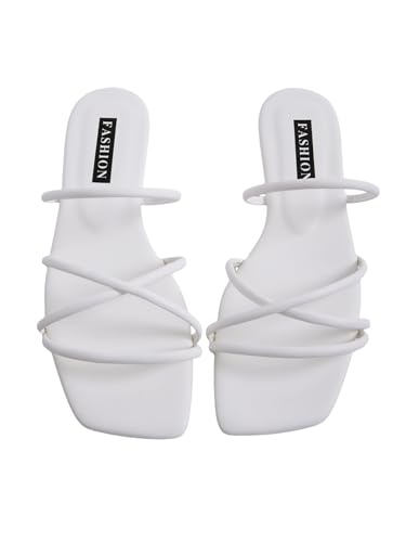 GORGLITTER PU Leather Flat Slip on Sandals Cross Strap Open Toe Summer Slide Sandals