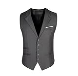 Matériau : polyester Kiioouu Gilet de costume pour homme avec poche à revers simple boutonnage décontracté sans manches formel couleur unie beau gilet d\'affaires, Gris foncé 9., S