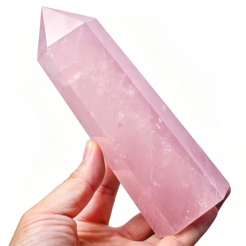 Natural Rose Quartz Tower Pink Healing Crystal Stone Point Obelisk Wand