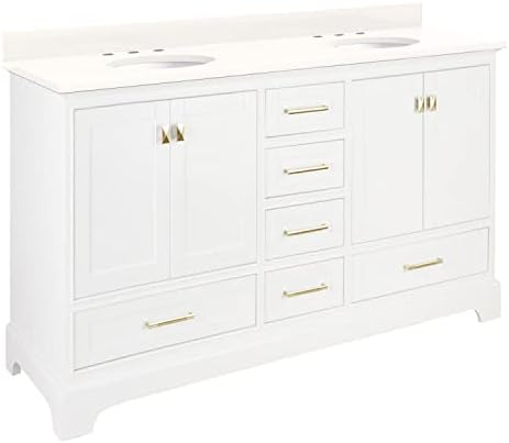 Signature Hardware 480777 Quen 72" Free Standing Double Vanity Set with Wood Cabinet, Vanity Top and Oval Undermount Vitreous China Sink - 8" Faucet Holes - Soft White/Arctic White