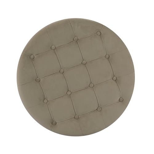 Image of HomePop 28 inch Button Tufted Velvet Round Storage Ottoman - Fawn Velvet