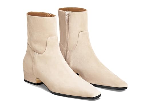 Coutgo Womens Booties Low Heel Ankle Boots Square Pointed Toe Chu...