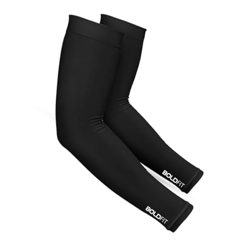 Image of Boldfit Arm Sleeves for Men & Women, UV Protection Hand Sleeve, Breathable MoistureWicking Fabric, Compression Support for Sports, Gym, Cycling & Running, Anti-Slip Comfortable Fit- Black