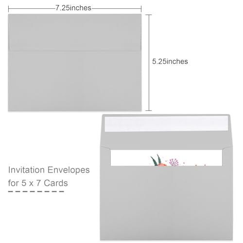 Image of 50 Packs 5x7 Dark Gray Envelope 5x7, Dark Gray Invitation Envelopes Self Seal for Weddings, Invitations, Photos, Greeting Cards, Mailing