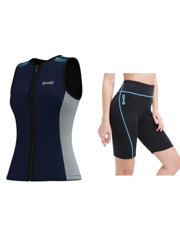 Chaleco de neopreno para mujer GoldFin azul, y pantalones cortos de neopreno negros para mujer 2mm, XX-Large miniatura 1
