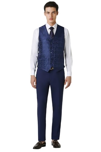 Image of Men Navy Solid Slim Fit Wedding Three Piece Suit