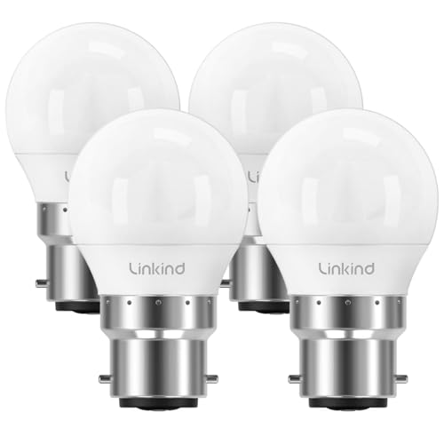 Linkind Bayonet Light Bulb 40w Equivalent,Warm White 2700K, 4.9W 470lm B22d LED Bulbs,G45 Golf Ball Energy Saving Bulbs, Non-Dimmable, 4 Pack
