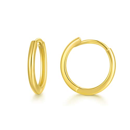 18K Solid Gold Huggie Earrings, Yellow Gold Hoop Huggie Earrings