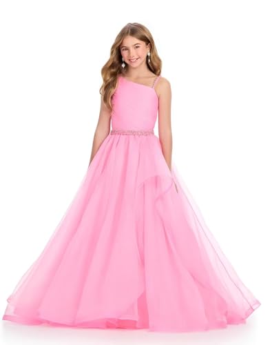 One Shoulder Pageant Dresses for Girls Tulle Beaded Flower Girl Dress Long Junior Kids Party Ball Gown4