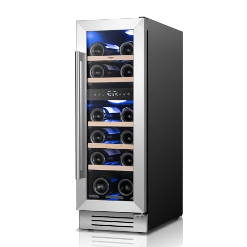 Image of Yeego 12 Inch Wine Fridge, 17 Bottle Dual Zone Wine Cooler with Glass Door