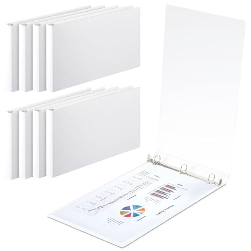 Humyoun 8 Pcs 3 Ring Binders Rings Heavy Duty View D Ring Binders Economy Holds 11 x 17 Paper for Artwork Blueprints Office Home Work Places(White 1 Inch)