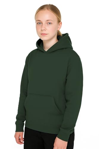 INSAFIANS Unisex Fleece Hoodie Boys Girls Pullover Jumper Long Sleeve School Hooded Sweatshirt PE School (BTL GRN 11-13 Y) Bottle Green