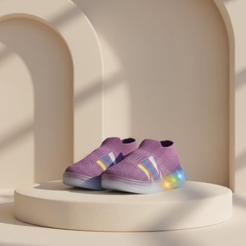 Image of Jugnu Toddler Boy's & Girl's LED Light-Up Shoes | Breathable Mesh First Walking Shoes with Soft Cushioned Insole & Stretchable Slipon Shoe for Infants & Kids (Age 18 Months to 5 Years)