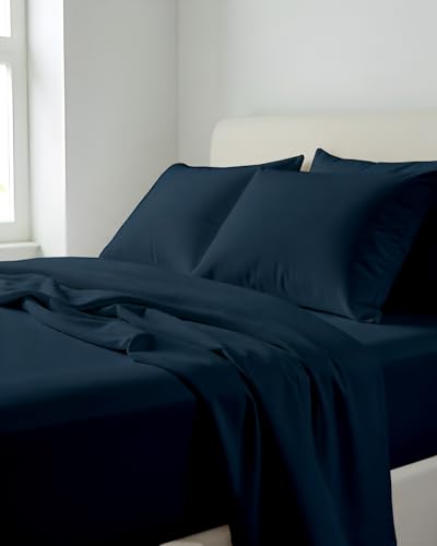 Image of Microfiber Single Size Bedsheet with 2 Pillow Covers | Ultra Soft & Breathable Flat Sheet | Wrinkle-Resistant, Premium Comfort for Everyday Use |Size (60 inch x 90 inch) Navy Blue