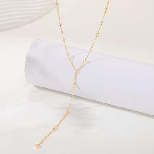 carovo gold necklace for women dainty long necklace 14k goldsilver lariat y-shaped pendant necklaces trendy layered lip cubic zirconia beaded chain drop necklaces jewelry for women gifts
