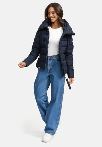 Navahoo Damen Winterjacke warme Steppjacke mit hohem Kragen und verstellbarer Kapuze Amayaa Navy Gr. M