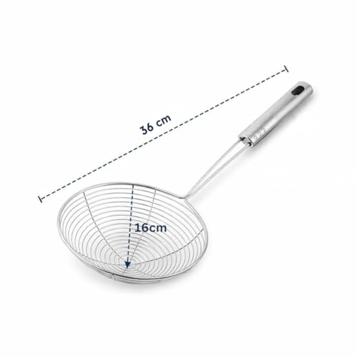 Image of SMAX Frying Jhara Stainless Steel 16cm | Oil Skimmer & Deep Fry Strainer for Puri, Pakora, Fries | Heavy Duty Long Handle Kitchen Utensil