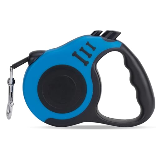 Correa para Perros, Correa Perro Enrollable Reflectante Tamaños de Correas para Perros Perros Pequeños y Grandes Correa Perro Extensible Accesorios para Perros, Azul, 5m, hasta 20 kg