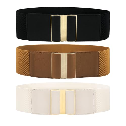 Yaopeing 3 Pieces Women Elastic Wide Belt for Ladies Dresses,Fashion Stretchy Thick Belts Waistband for Dress Decoration