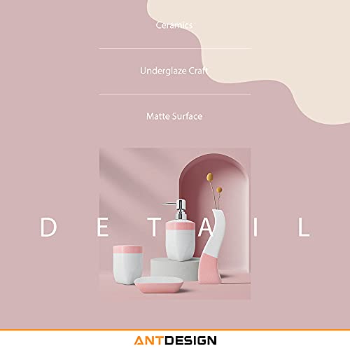 AntDesign Pink Bathroom Accessory Set 5 Pcs, Including Hand Pump Soap Dispenser, Soap Dish, Toothbrush Holder and Vase,for Modern Bathroom Décor (Pink)