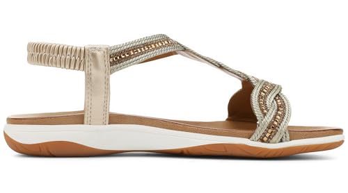 Image of UBFEN Flat Sandals For Women Dressy Arch Support Comfortable Casual Sandal With 2026 Rhinestone Braid Elastic Strap Summer Vacation