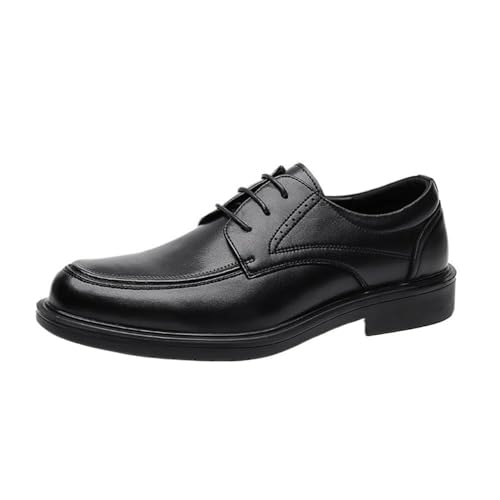 Men's Leather Oxford Dress Shoes, Classic Lace-Up Apron Toe Formal Footwear Non-Slip Sole and Block Heel for Business, Office, or Wedding