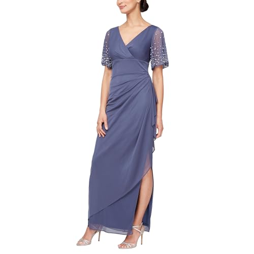 Image of Alex Evenings Women's Long Stretch Sequin Bodice Mother of The Bride Dress with Empire Waist (Petite and Regular Sizes)
