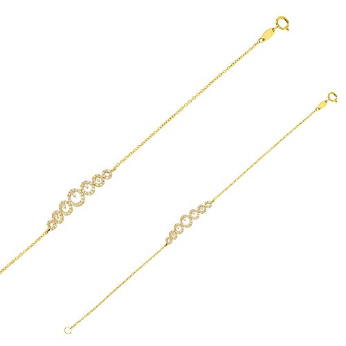 Bracelet en Or 375/1000e chaîne ronds sertis oxydes de zirconium fins