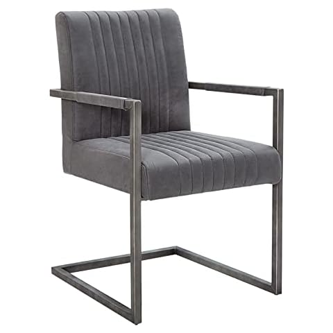 Invicta Interior Moderner Freischwinger Armlehnenstuhl Big Aston Vintage grau Eisengestell gebürstet Esszimmerstuhl Stuhl Cover