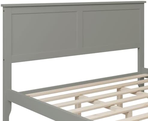 Miniatura 11 de Base de cama de tamaño matrimonial con cabecero y estribo, cama de plataforma de madera maciza blanca de estilo conciso moderno para niños,