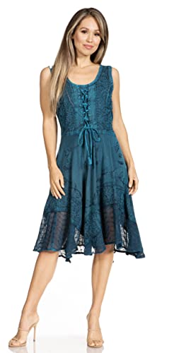 Image of Sakkas Magdilena Stonewashed Corset Front Embroidered Dress