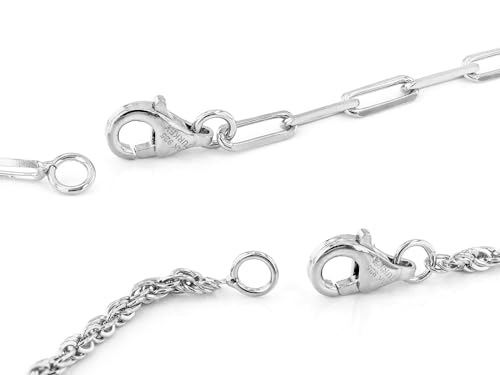 JTV Sterling Silver Bracelet Set for Women - Paperclip Chain - Stackable Layered Bracelets - Elegant Jewelry for Wedding, Anniversary, or Gift - 2 mm Rope Chain & 2.5 mm Paperclip Link - Set of 23