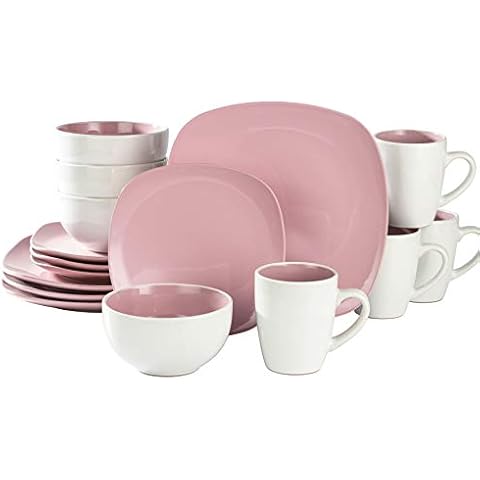 Waterside - 16 Piece Nova Square Dinner Set Pink Cover
