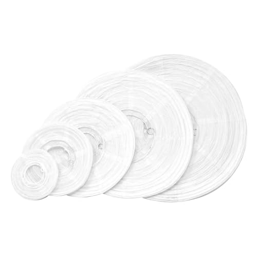 Image of Mudra Crafts Mixed Size Round Chinese White Paper Lanterns Hanging Decor | 10 PCs, Reusable, Indoor Outdoor Decorative Lamp Shade, for Ceiling, Wedding, Shower, Party, Festival, Home Decoration