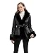 GRAN ORIENTE Faux Leather Jacket for Women with Faux Fur Collar Long Sleeve Fuzzy Parka Overcoat with Warm Trimmed Winter Peplum Coat Belted (GK007 Black M)