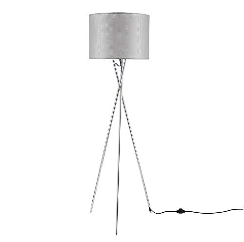 Black Friday 🔥 ambiore. Lisboa Tripod Floor Lamp - 62 inch Modern for Living Room Studying Light - Metal Chrome Standing Lamp with Grey Mesh Fabric On Frosted Film Shade