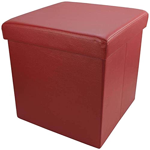 Taburete otomano de piel sintética con tapa, plegable, reposapiés, para sala de estar, pasillo, dormitorio, 38 x 38 x 38 cm, color vino tinto