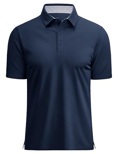 MAGCOMSEN Golf Shirts for Men Short Sleeve Polo T Shirts Cotton Pique Polo Shirt Casual Work Shirts Moisture Wicking Golf T-Shirt Navy, M