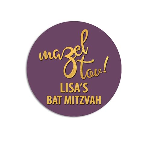 Mazel Tov - Personalized Round Bar Mitzvah Sticker Labels - Mazel Tov Stickers - Bat Mitzvah Sticker Label