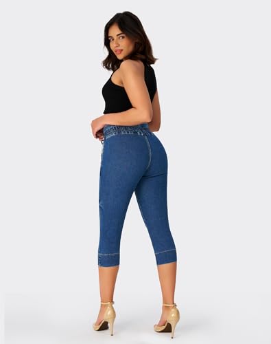 roswear Women's Capri Petite Jeans High Waisted Pull on Stretchy Denim Pants with Drawstring3