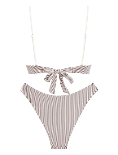 Image of ZAFUL Women High Cut Bikini Sets String Sexy Swimsuit Two Piece Underwire Bathing Suit Brazilian Cheeky Cut Out Cute Swimwear