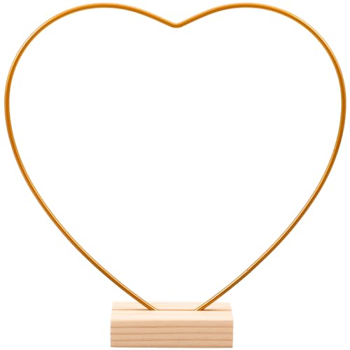 HOODANCOS 1 Set of Metal Wreath Stand, Floral Hoop Wreath with Wooden Stands, Wreath Hoop DIY Dream Catcher Frame, Metal Floral Wire Heart-Shaped